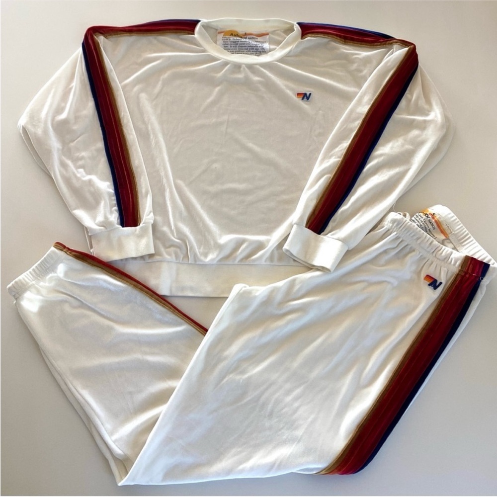 Aviator Nation White Sweatshirt / Joggers with Multicolor Stripes Set